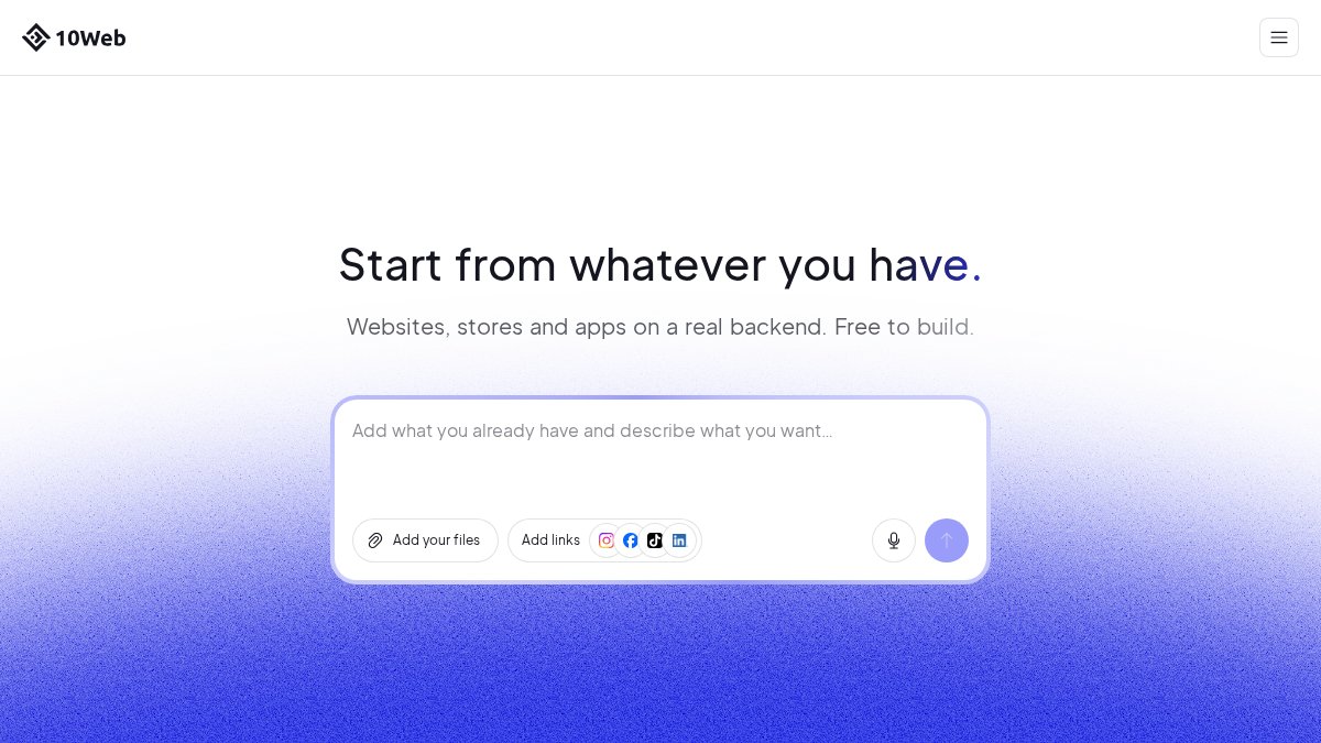 Screenshot of 10web.io interface