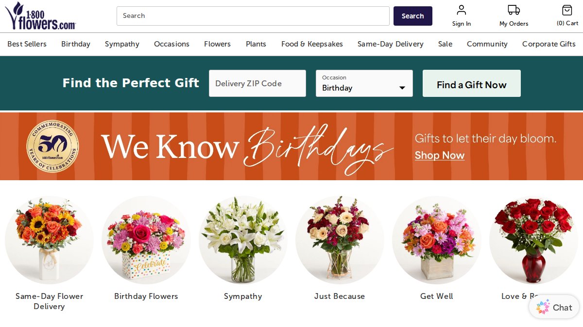 Screenshot of 1800flowers.com interface