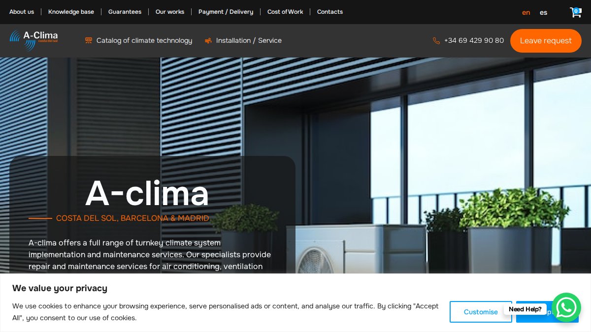 Captura de la página web de A-clima Costa del Sol