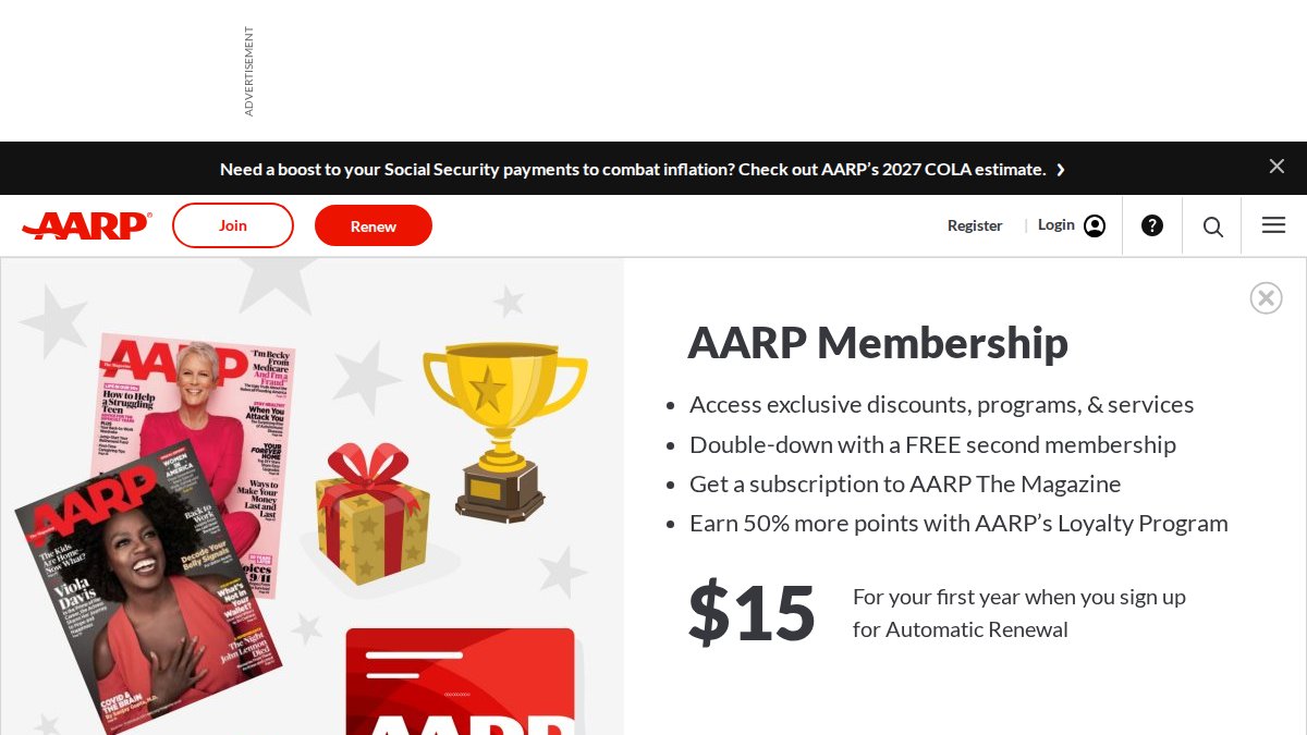 Screenshot of aarp.org interface