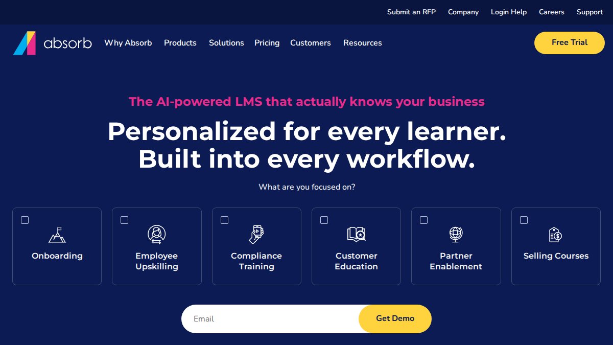 Screenshot of absorblms.com interface