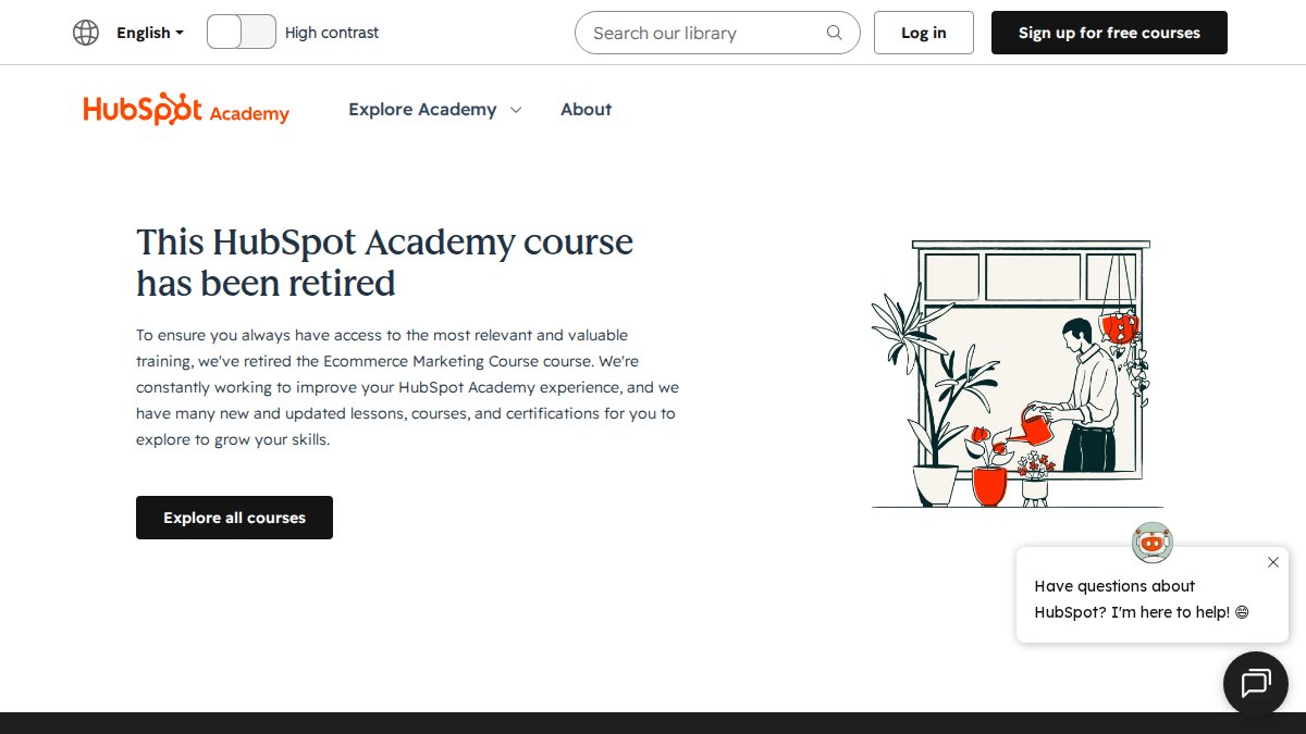 Screenshot of Ecommerce Marketing Course page on academy.hubspot.com