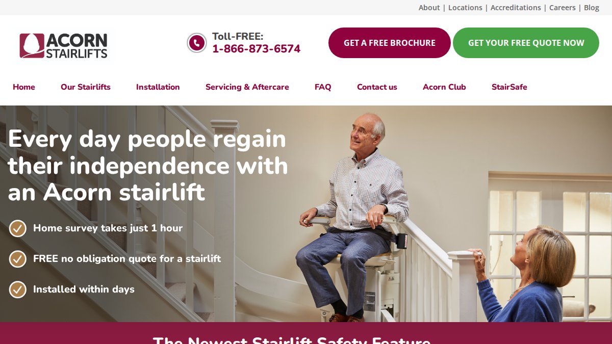 Screenshot of acornstairlifts.com interface