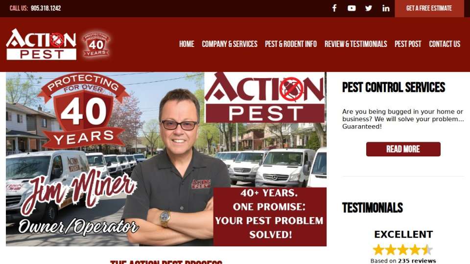 Screenshot of actionpest.ca interface