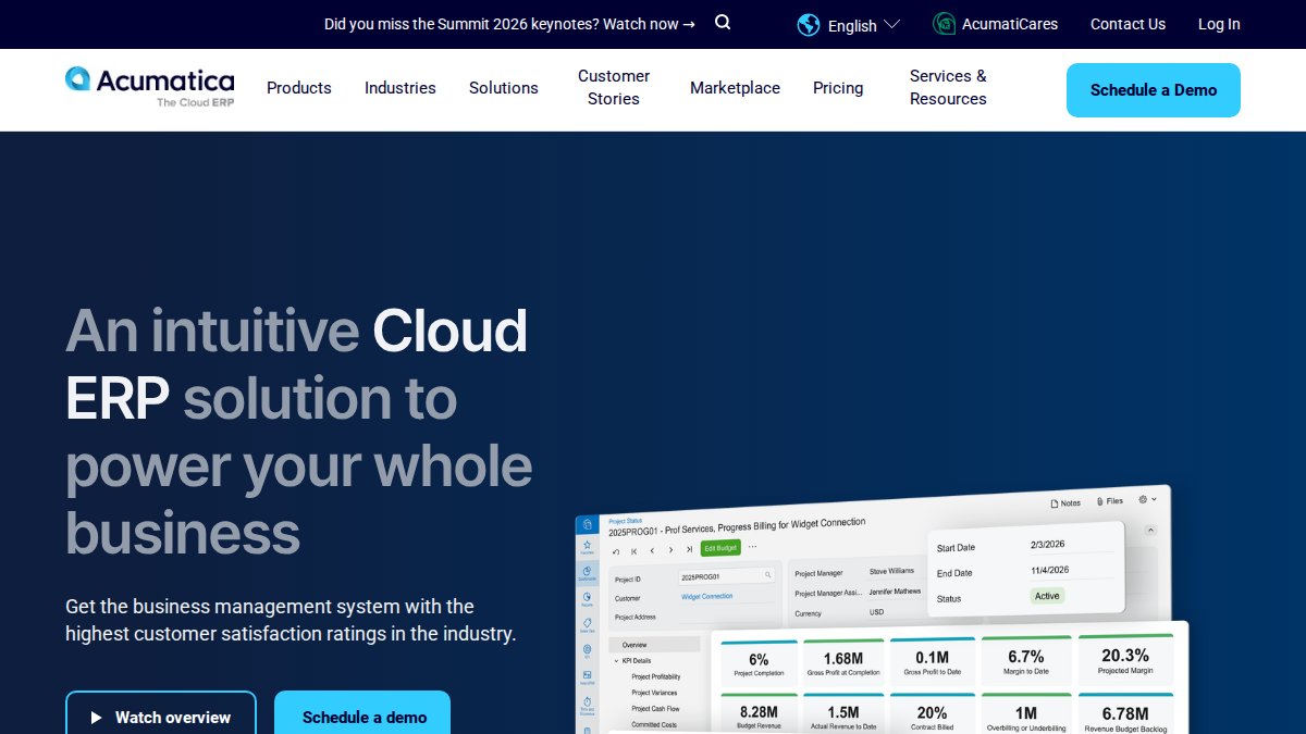 Screenshot of acumatica.com interface