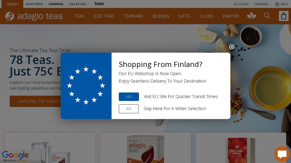Screenshot of adagio.com interface