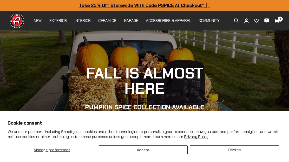Screenshot of adamspolishes.com interface