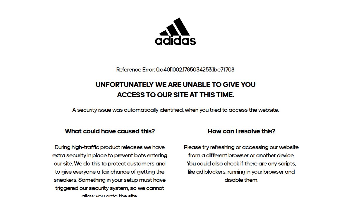 Screenshot of Golf page on adidas.com