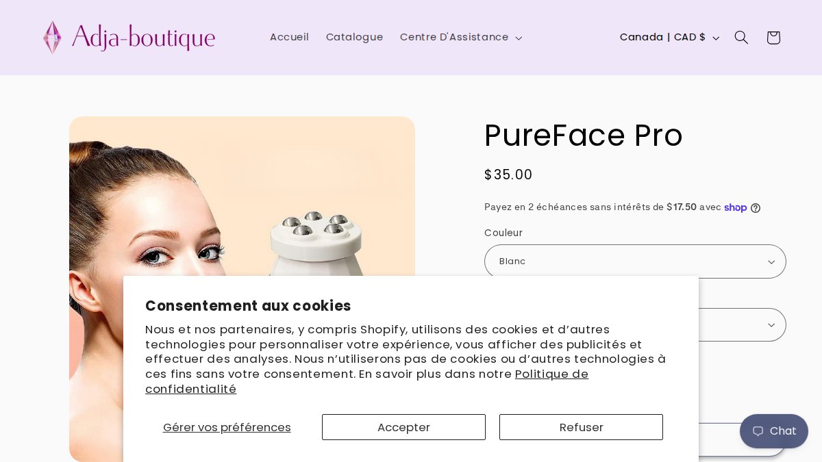 Screenshot of 4 In 1 USB Rechargeable Electric Face Cleaning Brush Soft Skincare Portable Face Massager Deep Cleaning Device page on adja-boutique.com