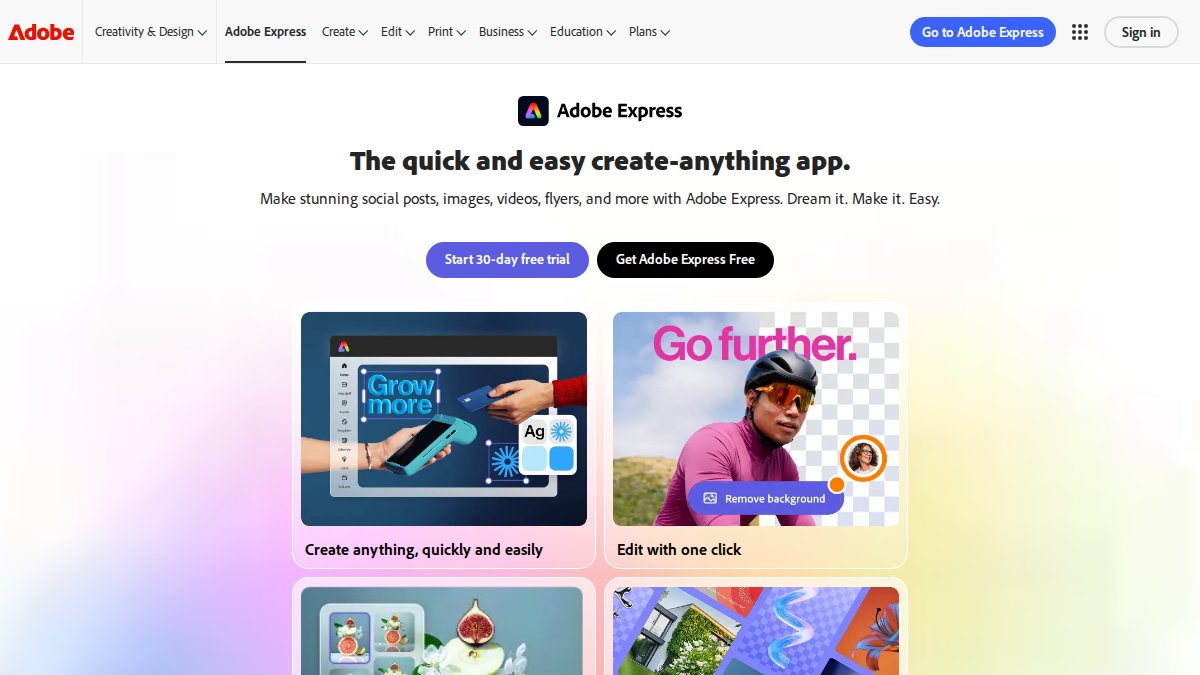 Screenshot of Express page on adobe.com