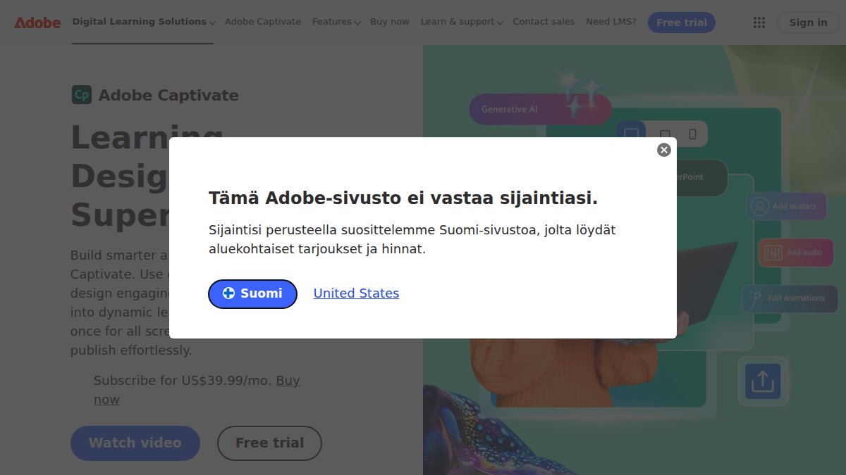 Screenshot of Captivate page on adobe.com