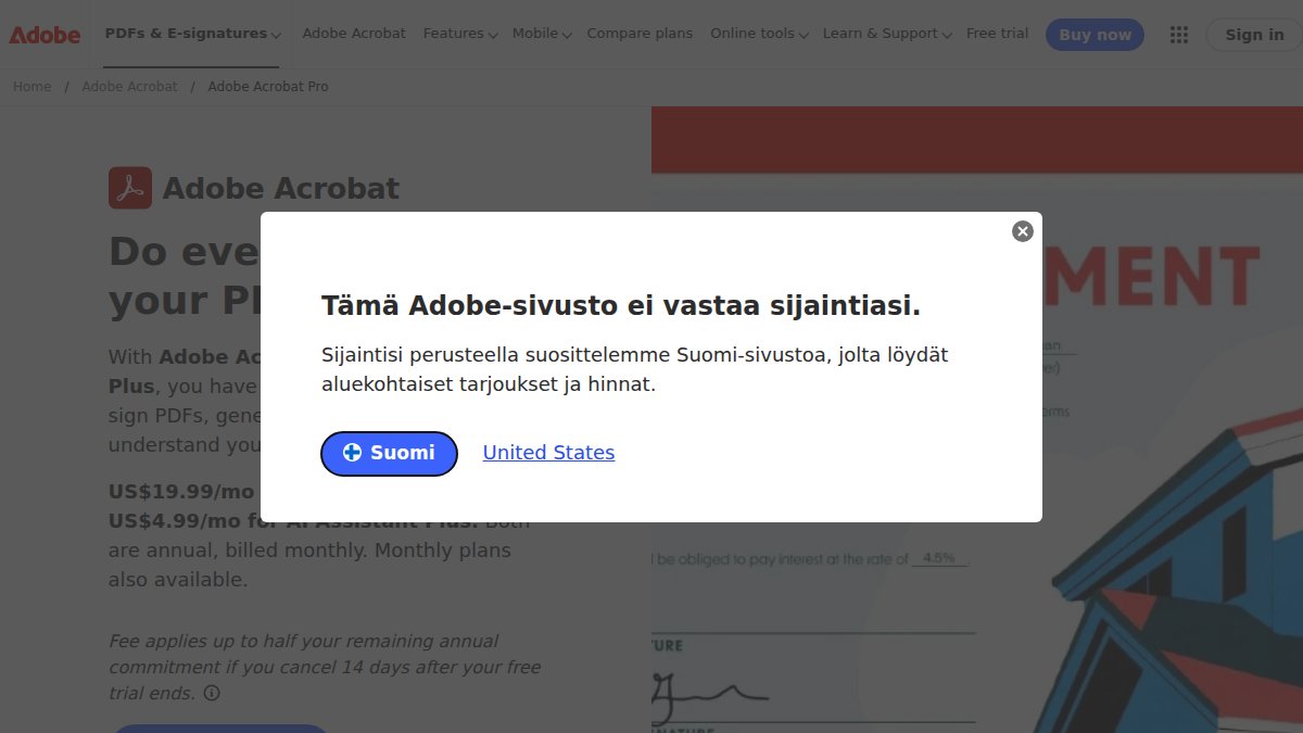 Screenshot of Acrobat Pro page on adobe.com