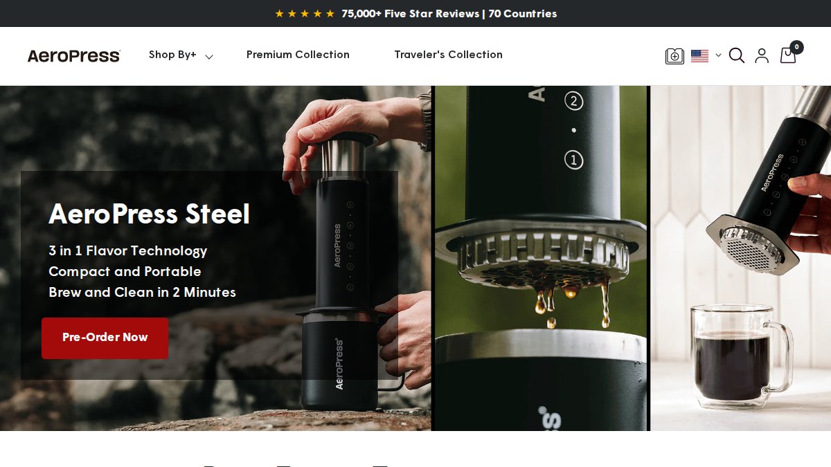 Screenshot of aeropress.com interface