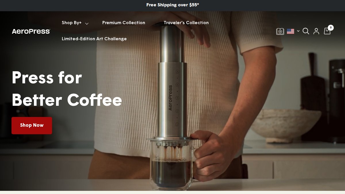 Screenshot of aeropress.com interface