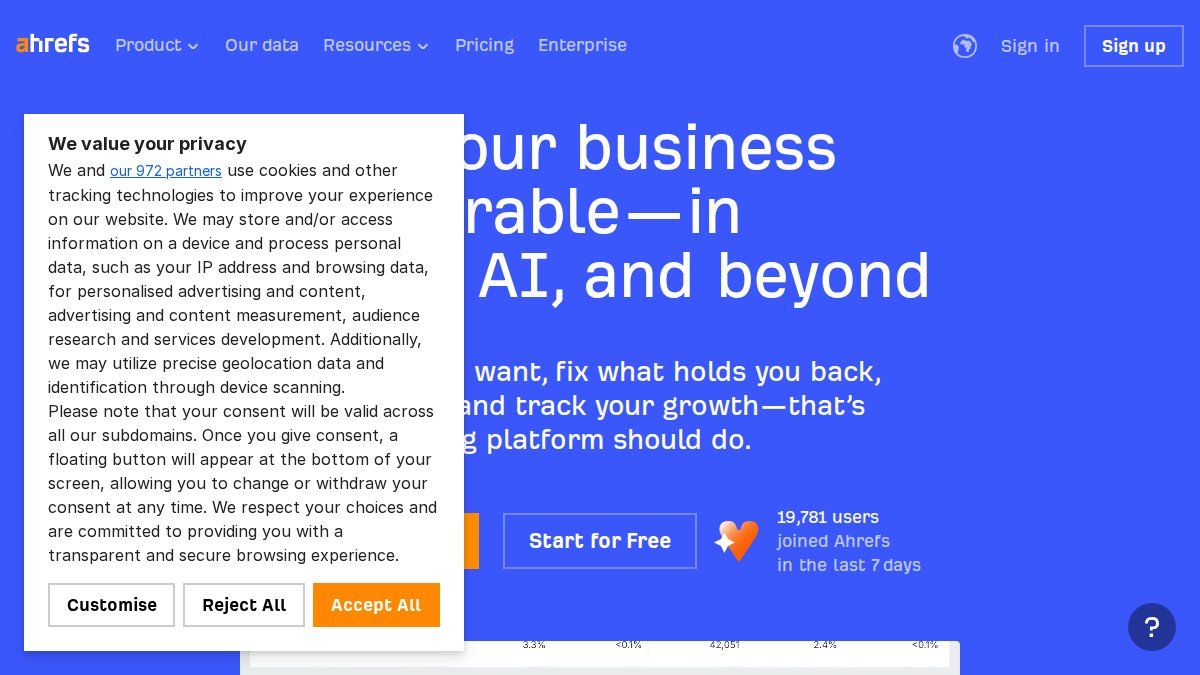 Screenshot of ahrefs.com interface