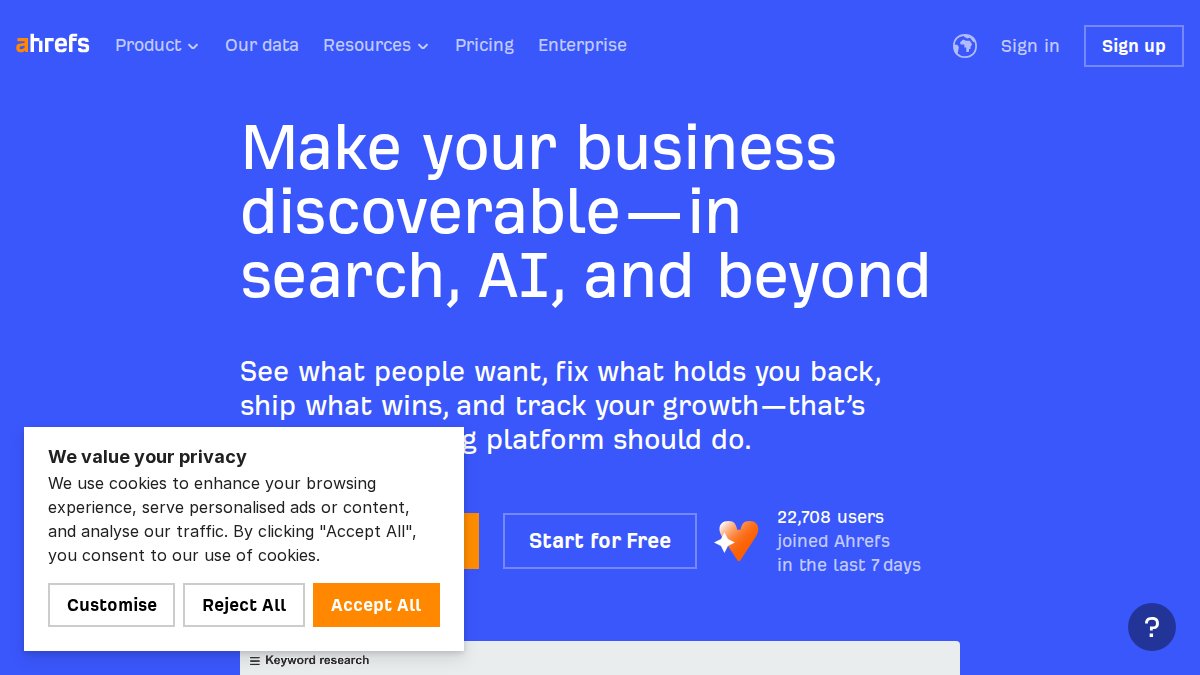 Screenshot of ahrefs.com interface