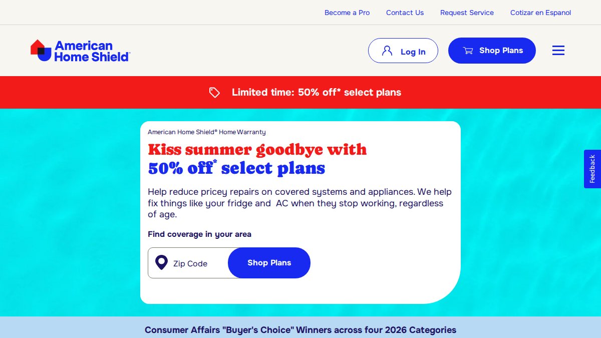 Screenshot of ahs.com interface
