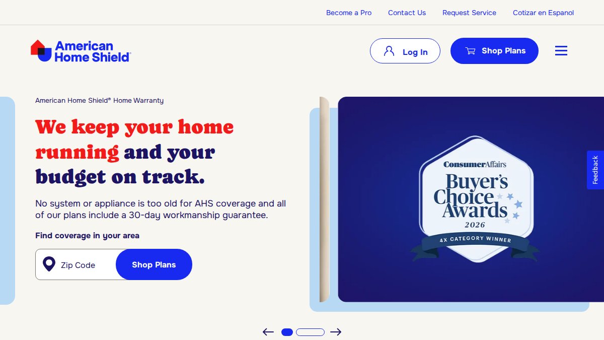 Screenshot of ahs.com interface