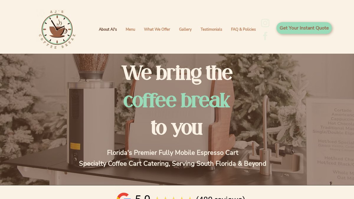 Screenshot of ajscoffeebreak.com interface