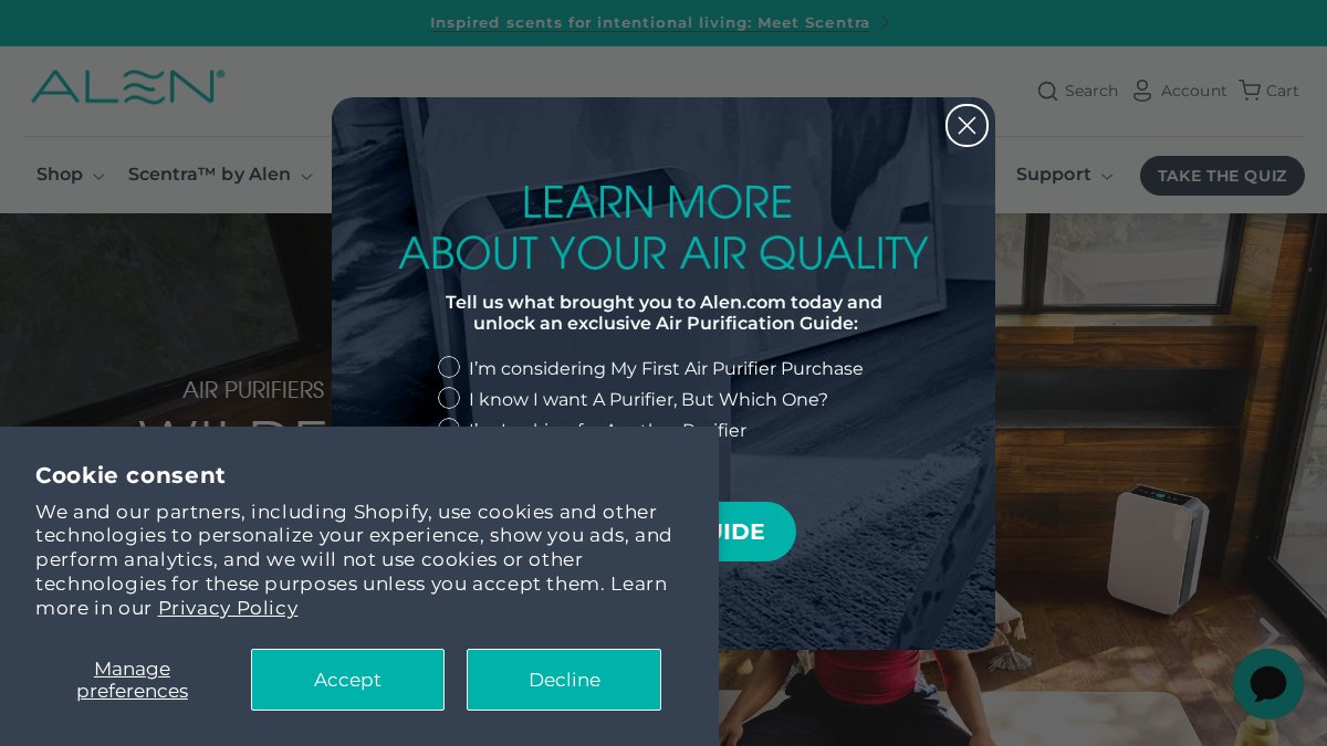 Screenshot of alen.com interface