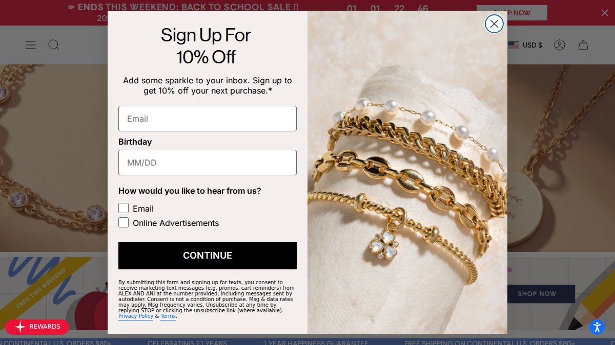 Screenshot of alexandani.com interface