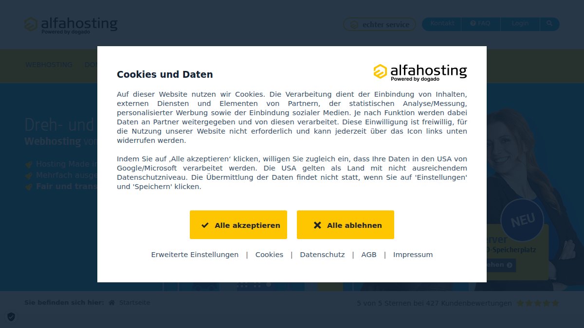 Screenshot of alfahosting.de interface