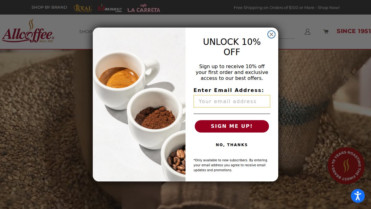 Screenshot of allcoffee.com interface