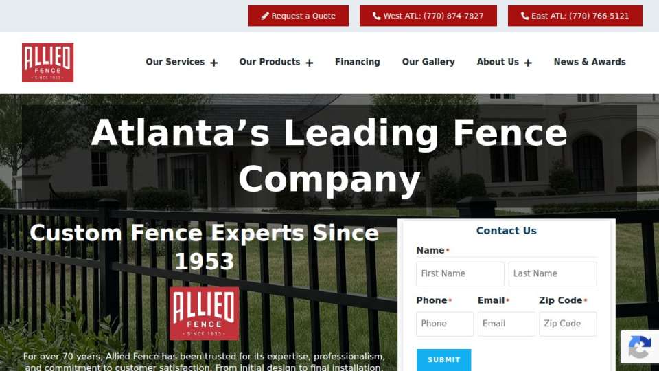 Screenshot of alliedfence.com interface