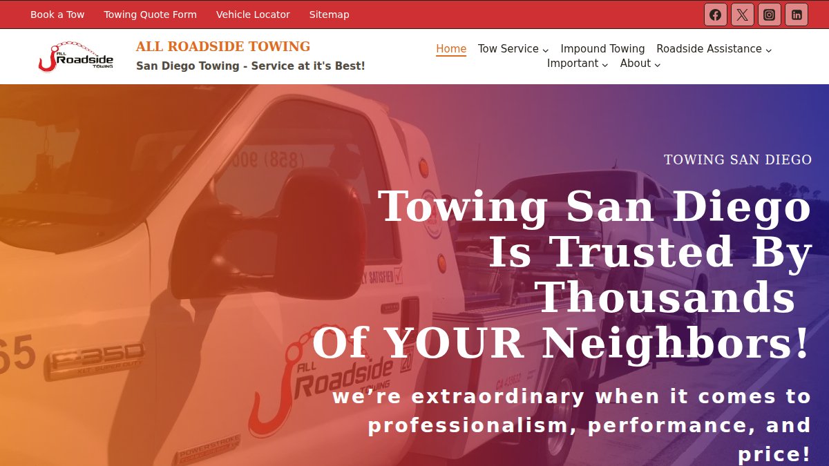 Screenshot of allroadsidetowing.com interface