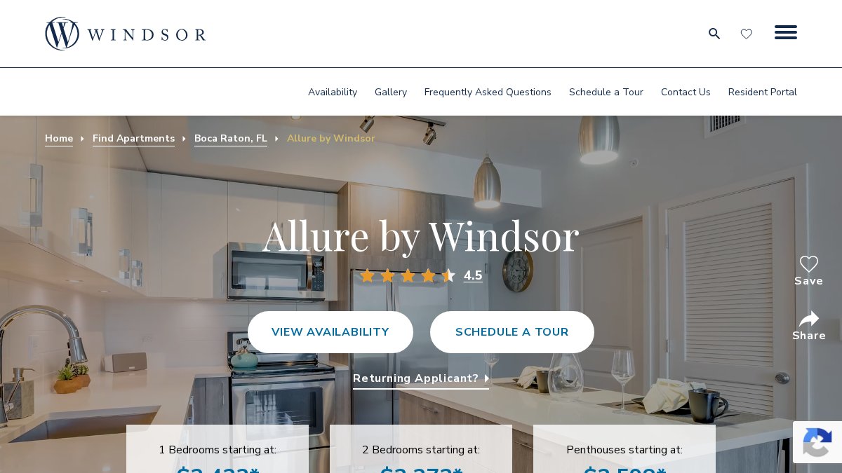 Screenshot of allurebywindsor.com interface