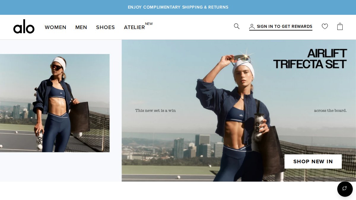 Screenshot of aloyoga.com interface
