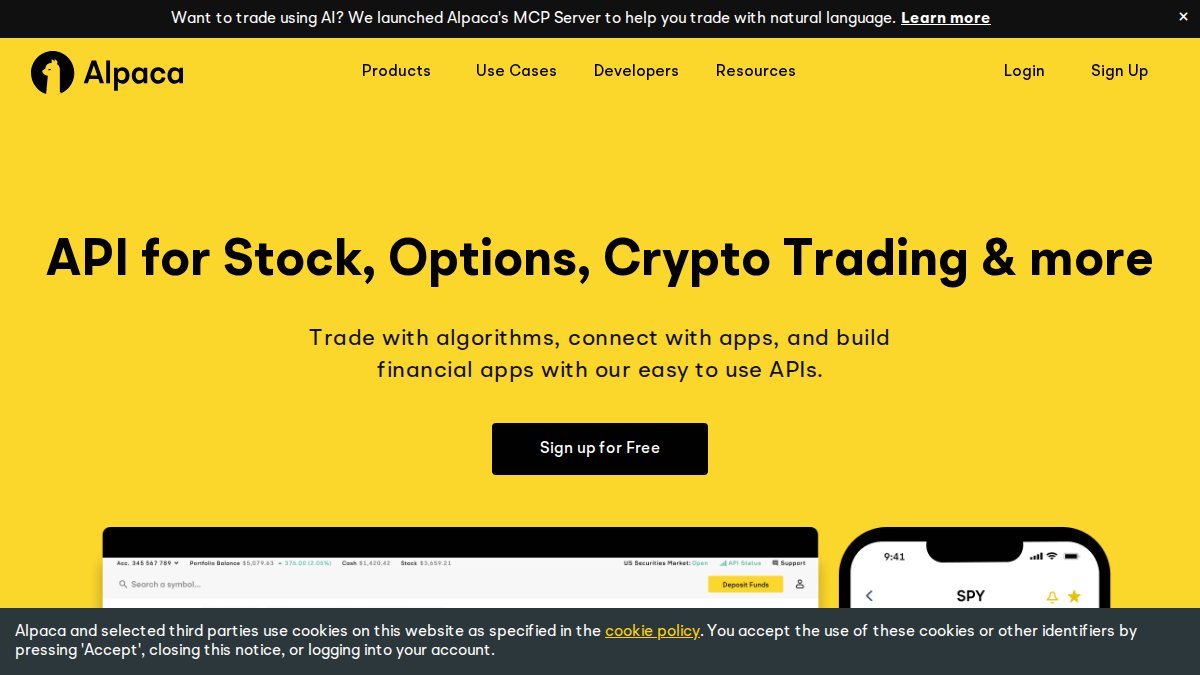 Screenshot of alpaca.markets interface