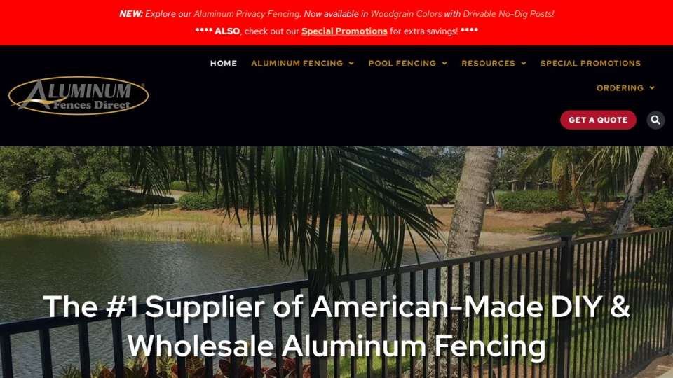 Screenshot of aluminumfencesdirect.net interface