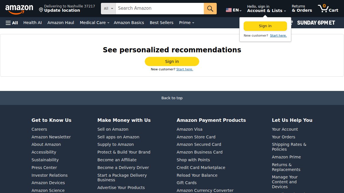 Screenshot of Handmade page on amazon.com