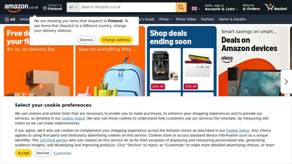 Screenshot of amazon.co.uk interface