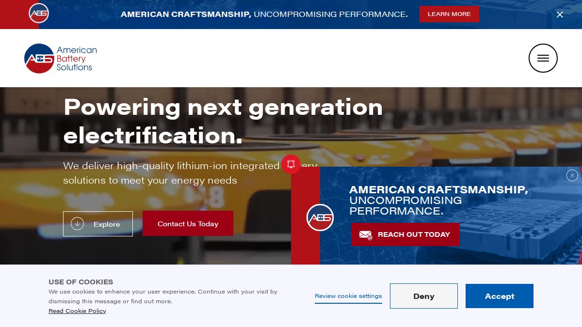 Screenshot of americanbatterysolutions.com interface