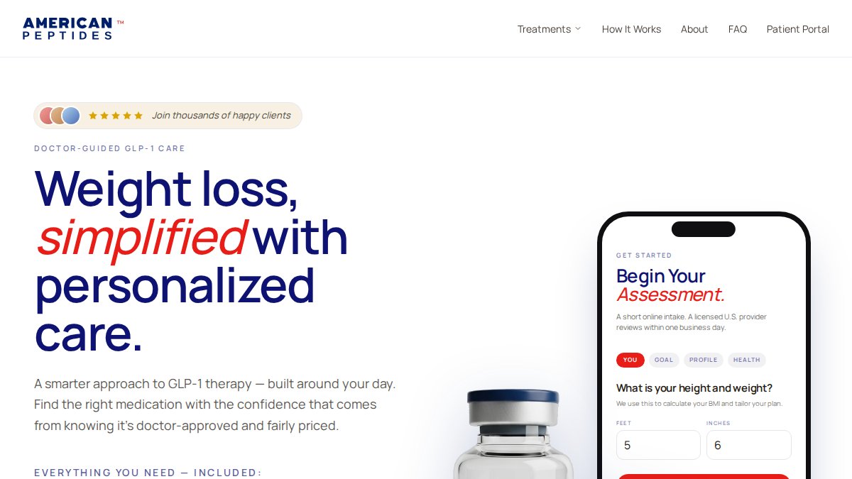 Screenshot of americanpeptides.com interface