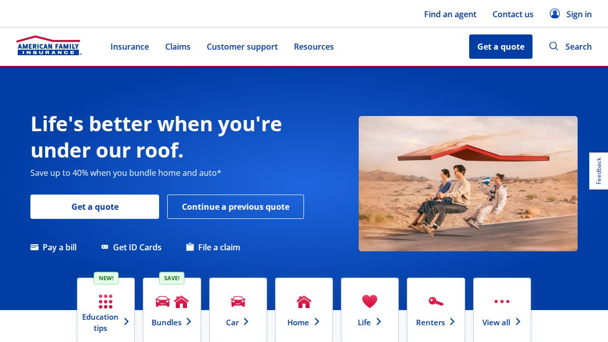 Screenshot of amfam.com interface