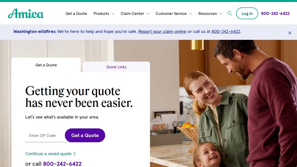 Screenshot of amica.com interface