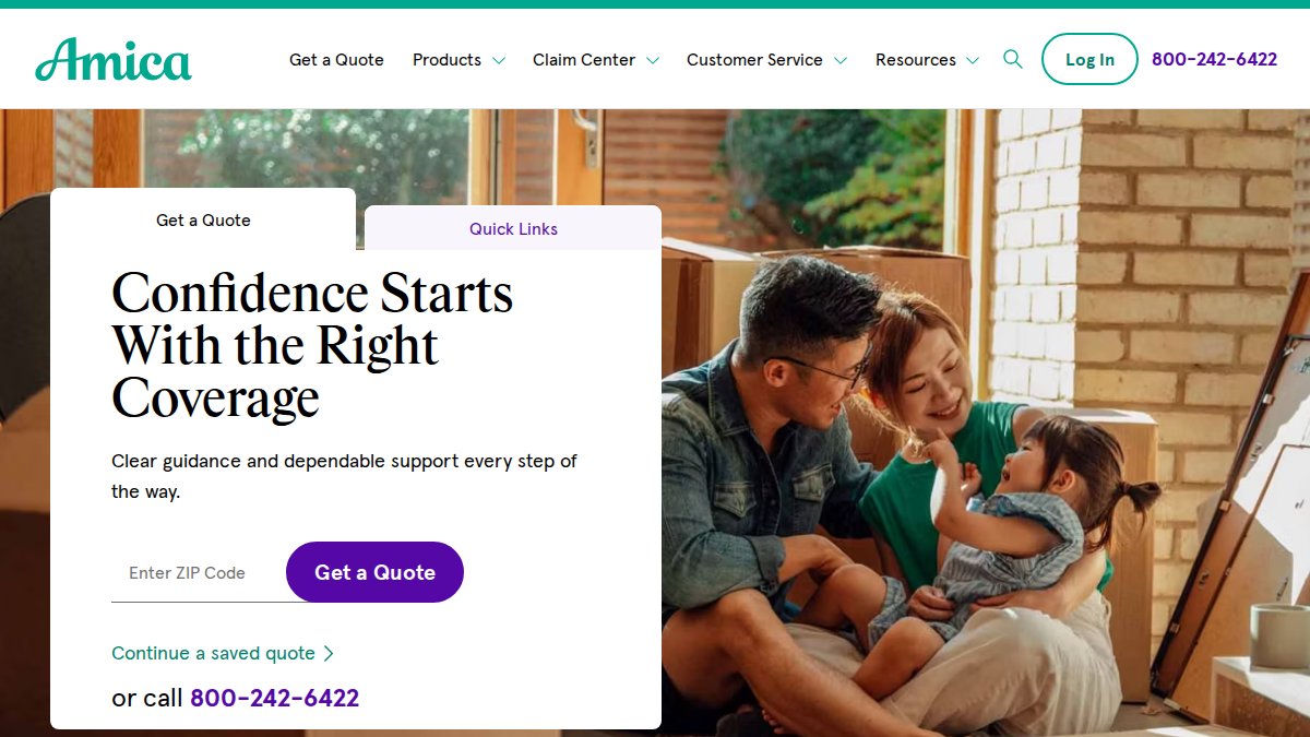 Screenshot of amica.com interface