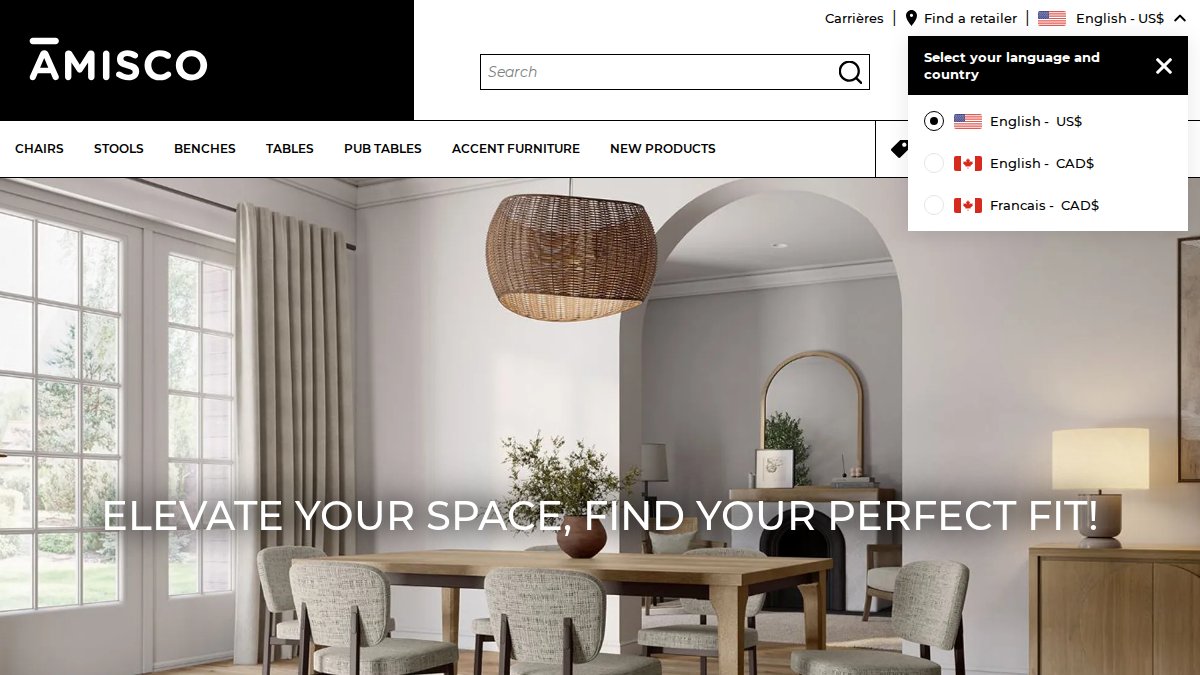 Screenshot of amisco.com interface