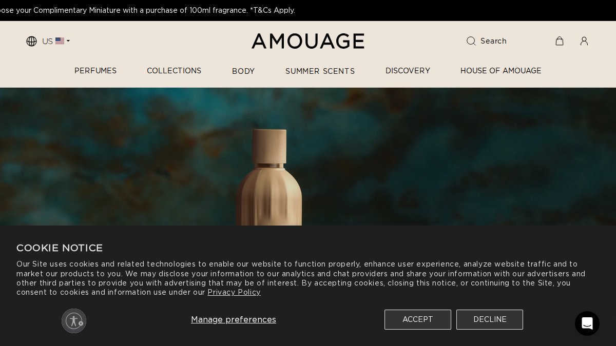 Screenshot of amouage.com interface
