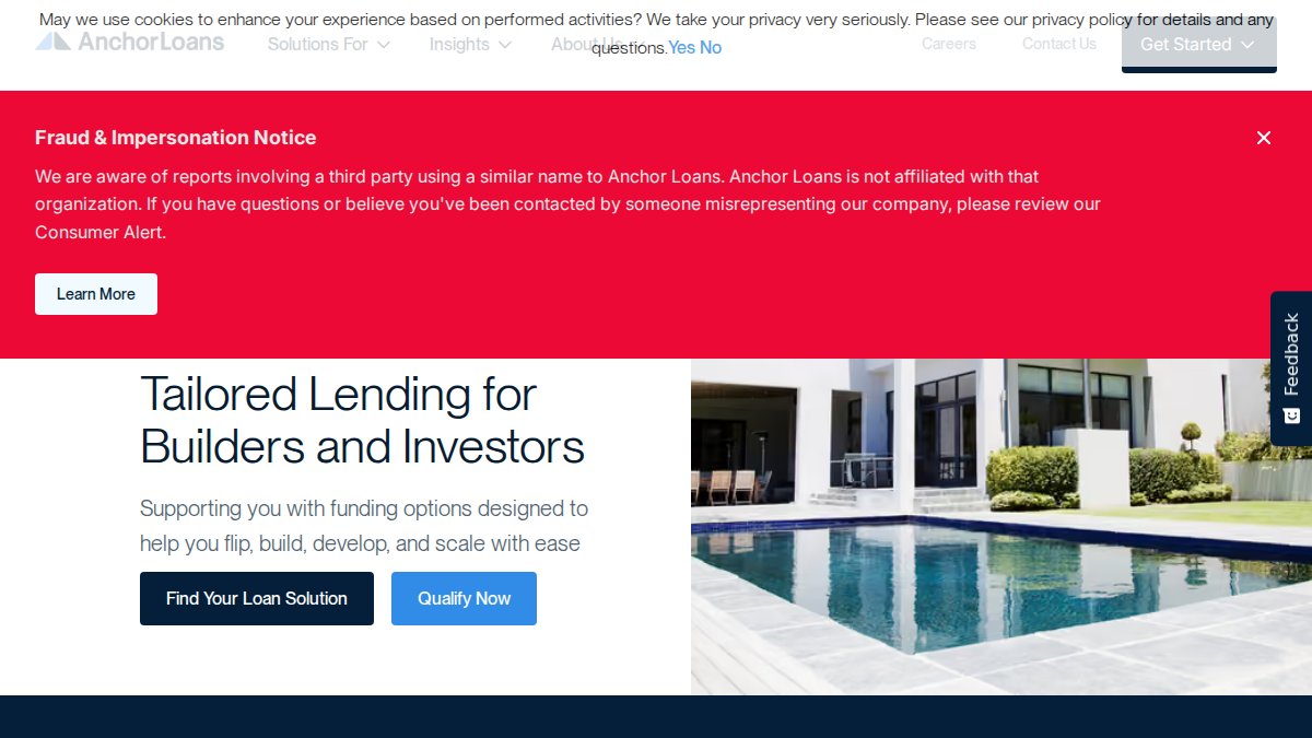 Screenshot of anchorloans.com interface