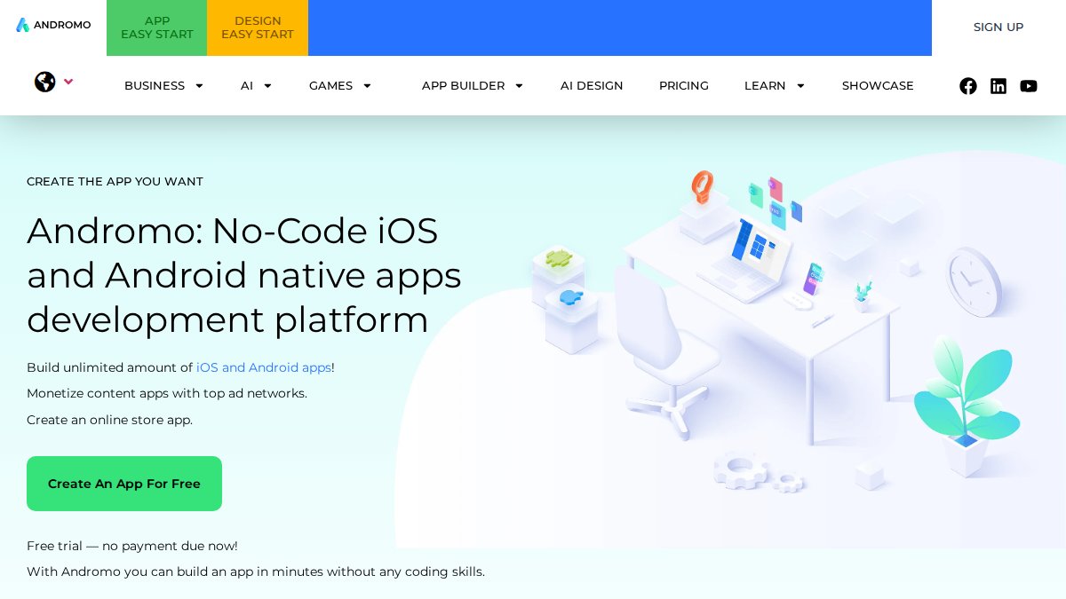 Screenshot of andromo.com interface