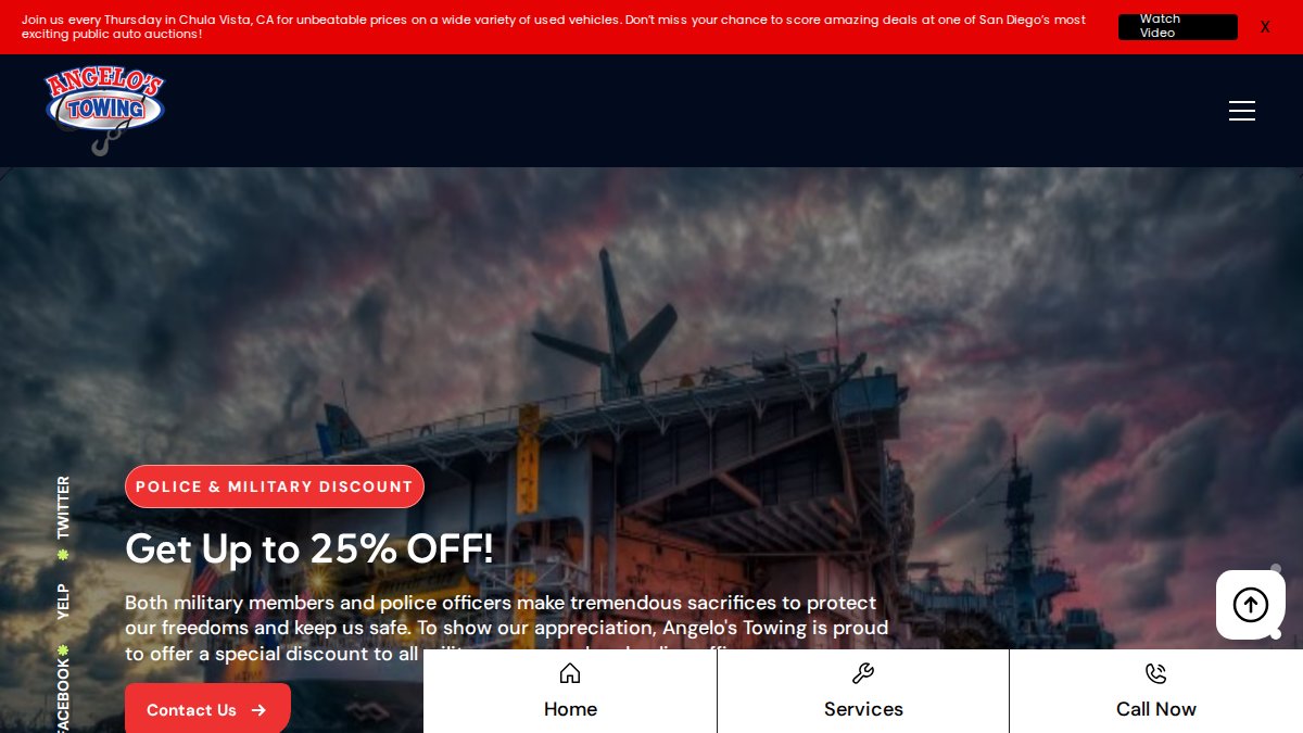 Screenshot of angelostowing.com interface