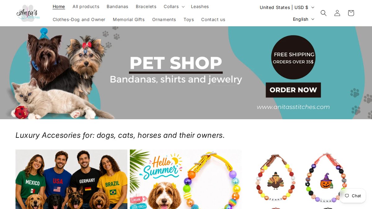 Screenshot of anitasstitches.com interface