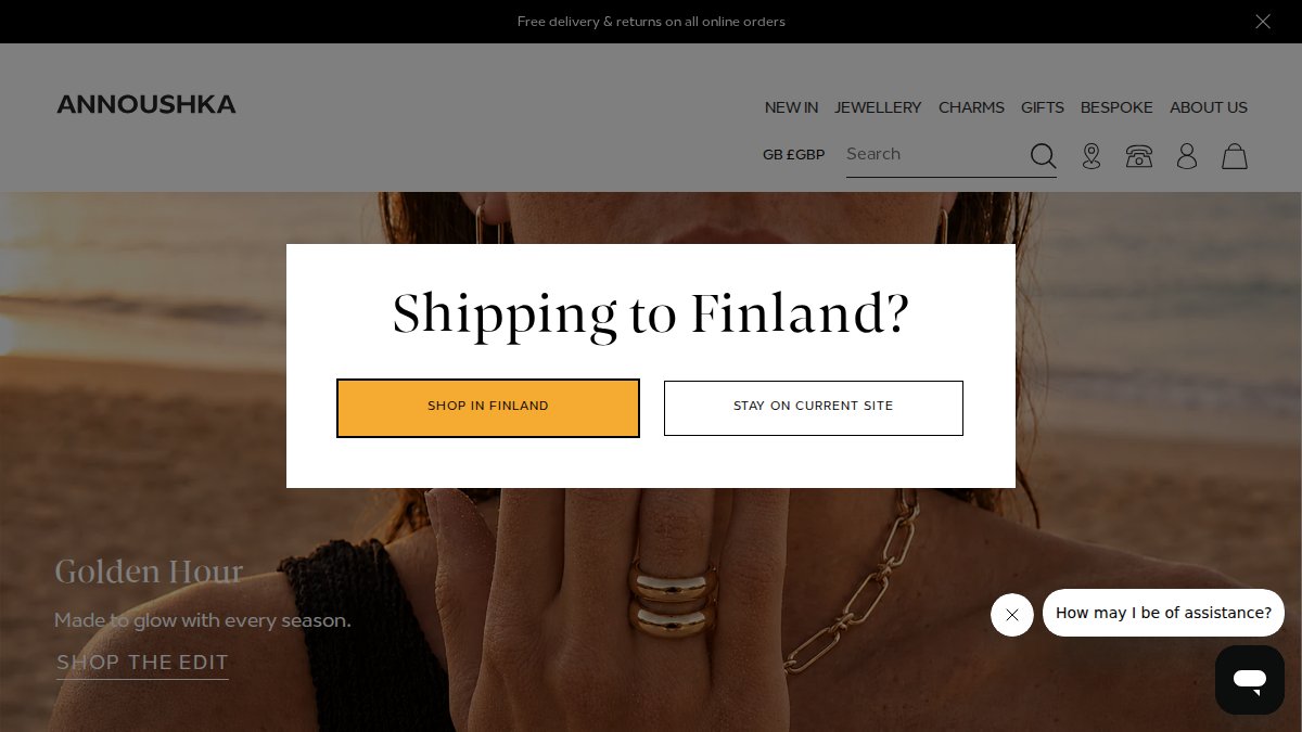 Screenshot of annoushka.com interface