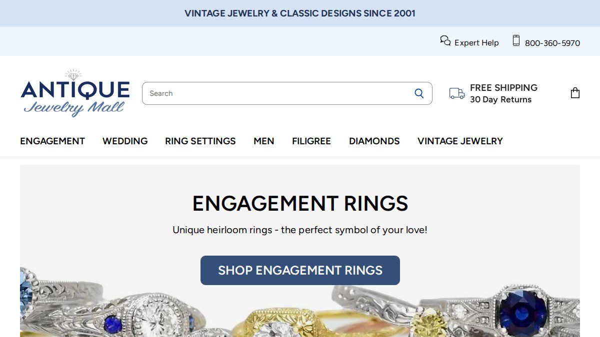 Screenshot of antiquejewelrymall.com interface