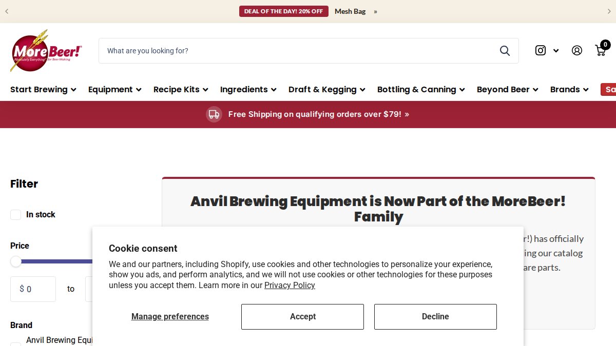 Screenshot of anvilbrewing.com interface