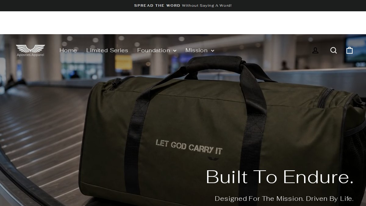 Screenshot of apostlesapparel.com interface